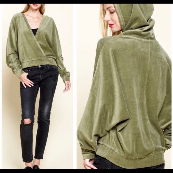 Gorgeous Moss Green Surplice Pullover Hoodie - Picture 2 of 8